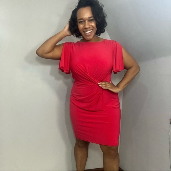 Ralph Lauren coral red bodycon midi dress short sleeve business casual everyday - Picture 9 of 16